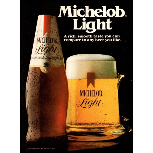 1982 Michelob Light Beer Bottle Vintage Print Ad Frosty Mug Bar Wall Art Photo - Picture 1 of 1